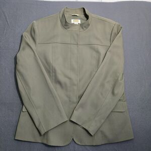 Talbots Petites Women 16 Button Up Green Band Collar Blazer Pockets Wool Blend